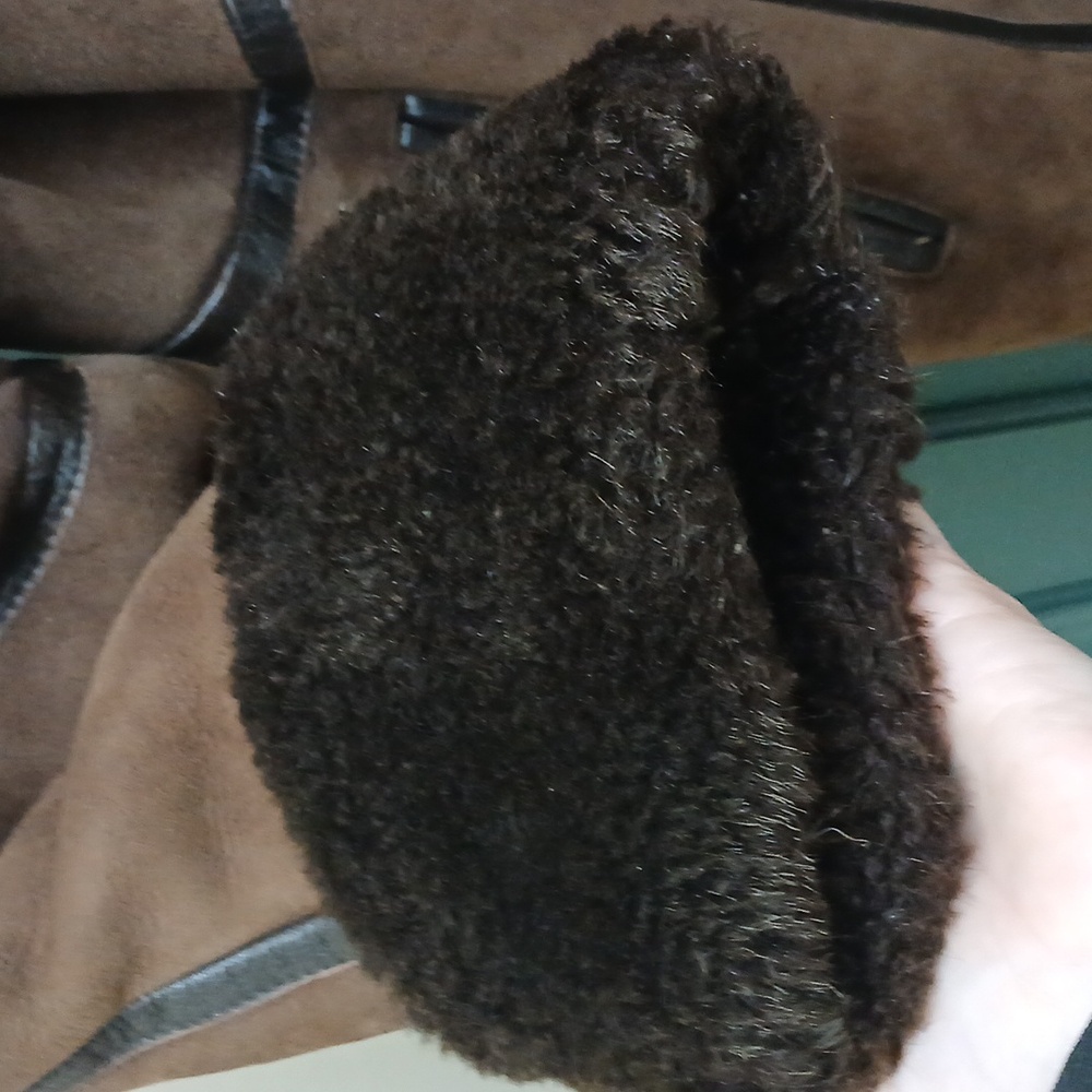 Vintage Brown Suede Shearling Coat With Removable Hood Size Medium - Picture 6 of 11